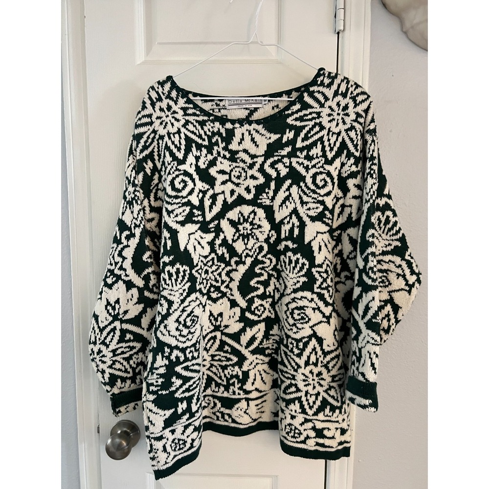 Delia McKain Oversized Sweater Women's Medium Green Floral Abstract Grandmacore